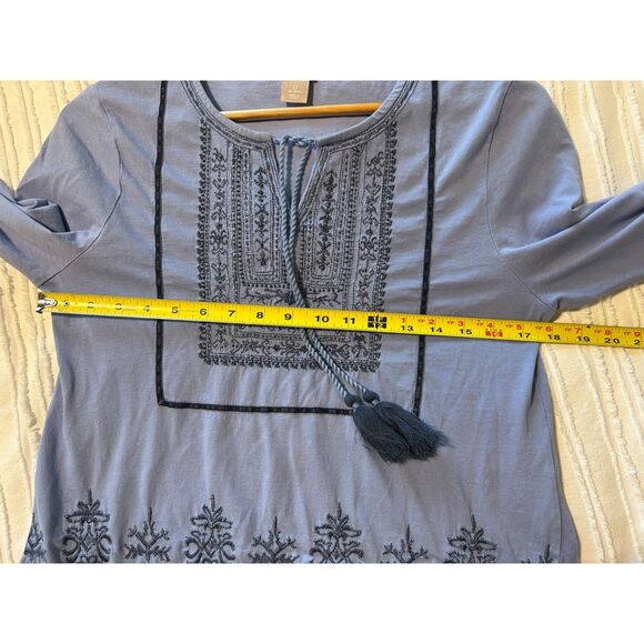 Chico’s Embroidered Peasant Top Tie Tassels 3/4 Bell Sleeve with Beadwork Size 0 - Picture 7 of 8